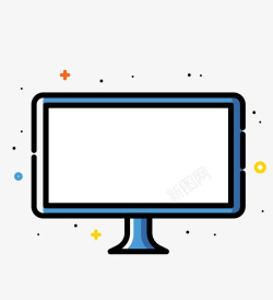 手绘电脑蓝色电脑显示屏装饰高清图片
