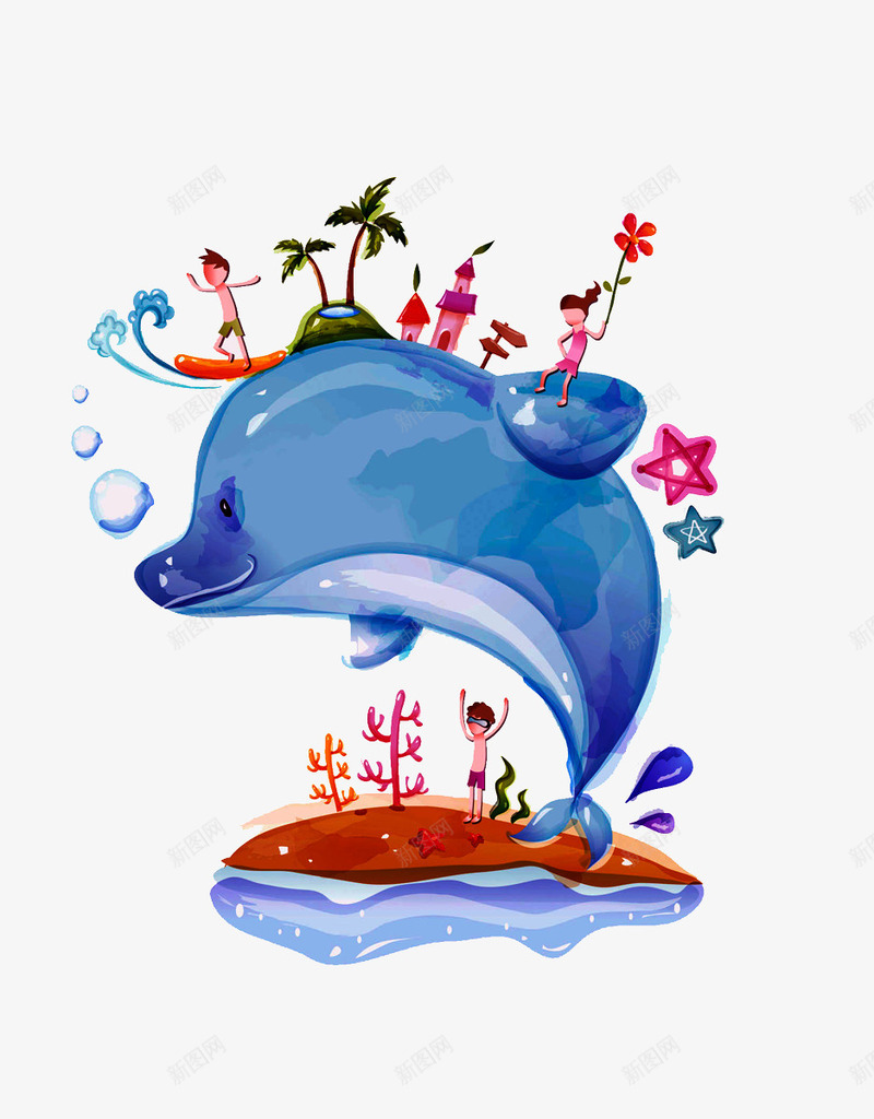 水彩海洋生物梦幻装饰插图png免抠素材_88icon https://88icon.com 手绘插画 梦幻 水彩 海洋生物 海豚插图 装饰插图