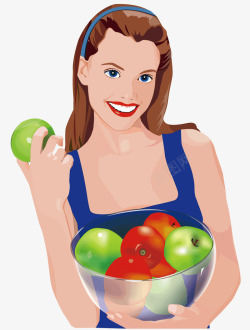 拿着苹果拿着水果的美女矢量图高清图片