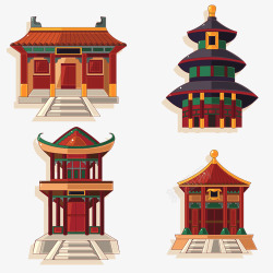 手绘中国古代建筑素材