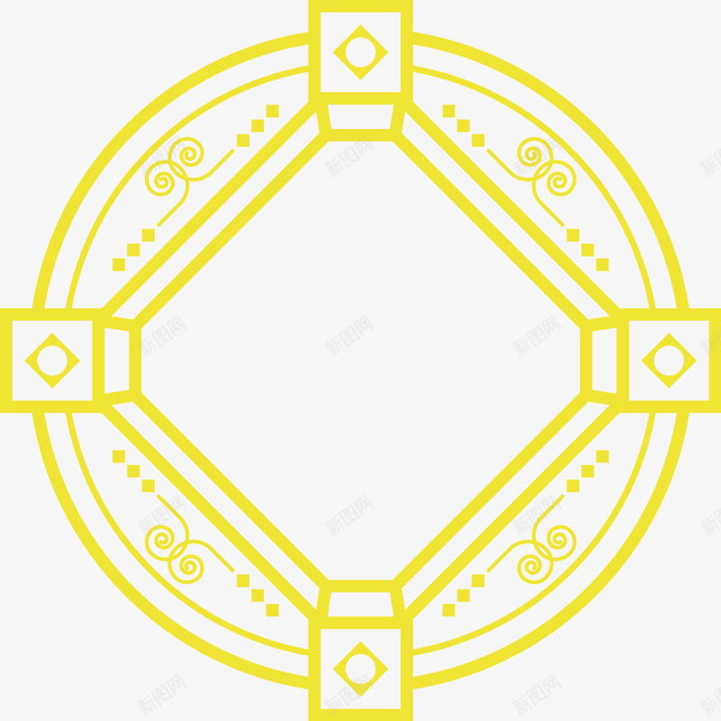 中式圆形装饰纹样png免抠素材_88icon https://88icon.com 中式边框 圆形 纹样 装饰边框 黄色