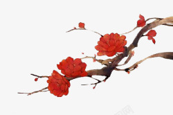 红色花朵花枝装饰古风素材