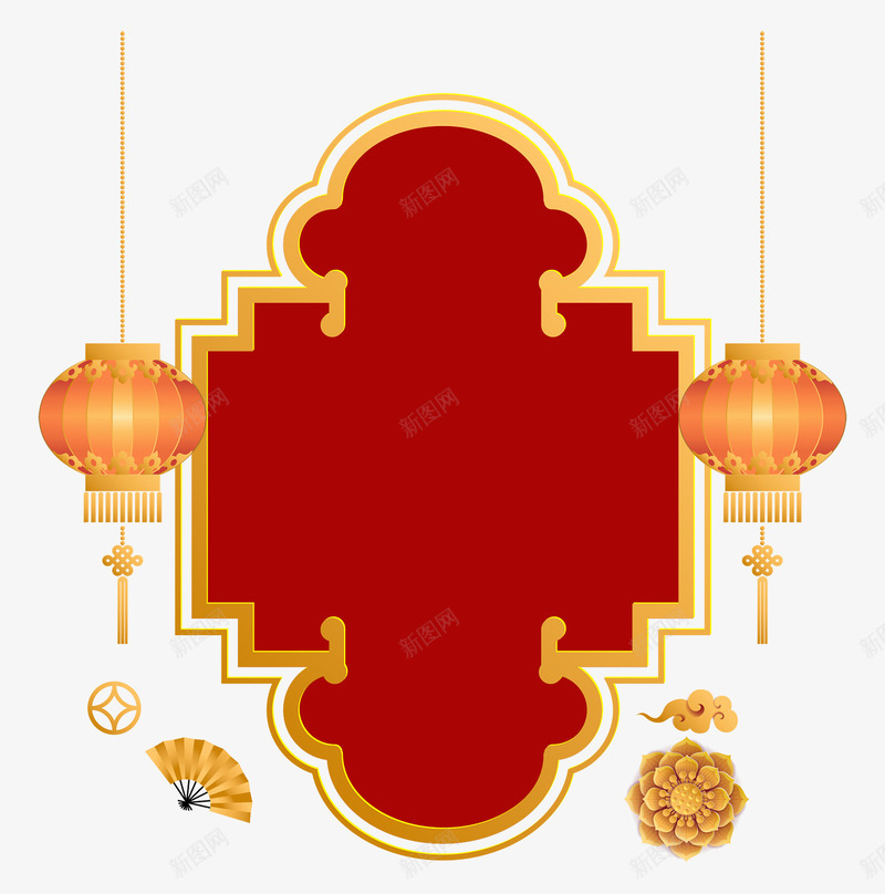 中国风红色喜庆边框矢量图ai免抠素材_88icon https://88icon.com 中国风 卡通樱花红色扇子 喜庆 底纹 扇子 文本框 灯笼 矢量图 红色 花朵 边框