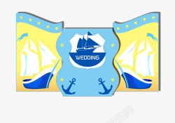 蓝色海洋风婚礼迎宾背景素材