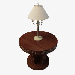 台灯棕色中式古典圆木桌素材