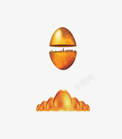 金蛋堆上悬浮着一个打开的金蛋素材