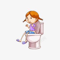 卡通可爱蹲着上厕所的女孩素材