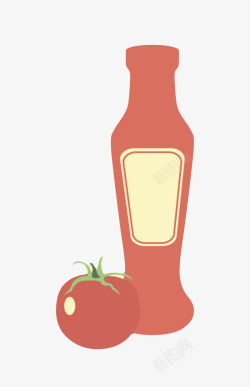 红色塑料瓶子贴了标签的番茄酱包素材