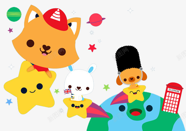 卡通小猫小兔小狗png免抠素材_88icon https://88icon.com 创意插画设计 卡通贺卡封面 手绘插画