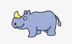 蓝色手绘犀牛动物素材
