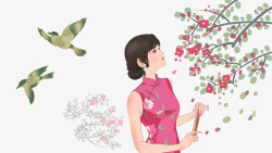 中国风卡通人物卡通复古穿旗袍的女人高清图片