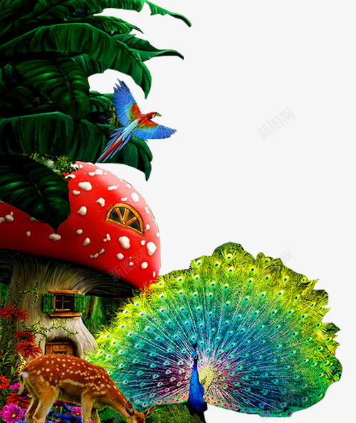 森林动物png免抠素材_88icon https://88icon.com 儿童乐园 六一儿童节 动画 卡通造型 奇幻森林 孔雀 梦幻 森林公园 森林精灵 精灵 蘑菇 鸟