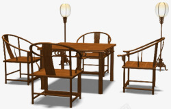 中式古典的座椅八仙桌实木凳子素材