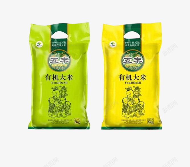 绿色和黄色有机大米袋装米png免抠素材_88icon https://88icon.com 免扣 有机大米 绿色 袋装米 设计效果图 高清 黄色
