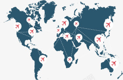 世界航线复古风世界地图航班矢量图高清图片