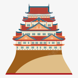 手绘日本宫殿建筑旅游景点矢量图素材