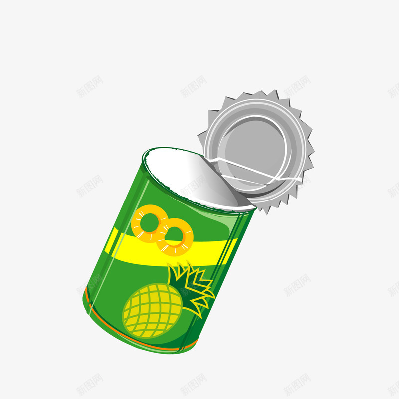卡通打开的菠萝罐头png免抠素材_88icon https://88icon.com 打开的罐头 效果图 绿色黄色 罐头瓶 菠萝罐头