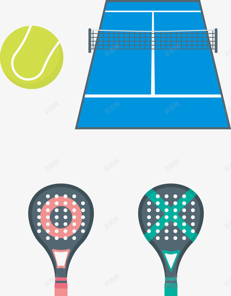 卡通网球矢量图ai免抠素材_88icon https://88icon.com 圆点 球拍 网球场 蓝色 集合 矢量图