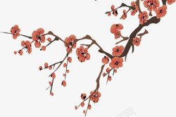 手绘红色的梅花枝素材