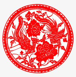 中国风红色龙凤剪纸图素材