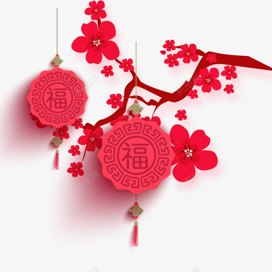 梅花中国风式构图png免抠素材_88icon https://88icon.com 中国风式构图 中式构图 创意花纹 古典花纹 吊坠 背景设计 花朵