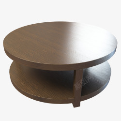 两层棕色中式古典圆木桌素材