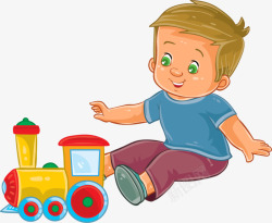 手绘卡通儿童玩火车玩具素材