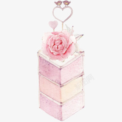 手绘水彩粉色三角蛋糕素材