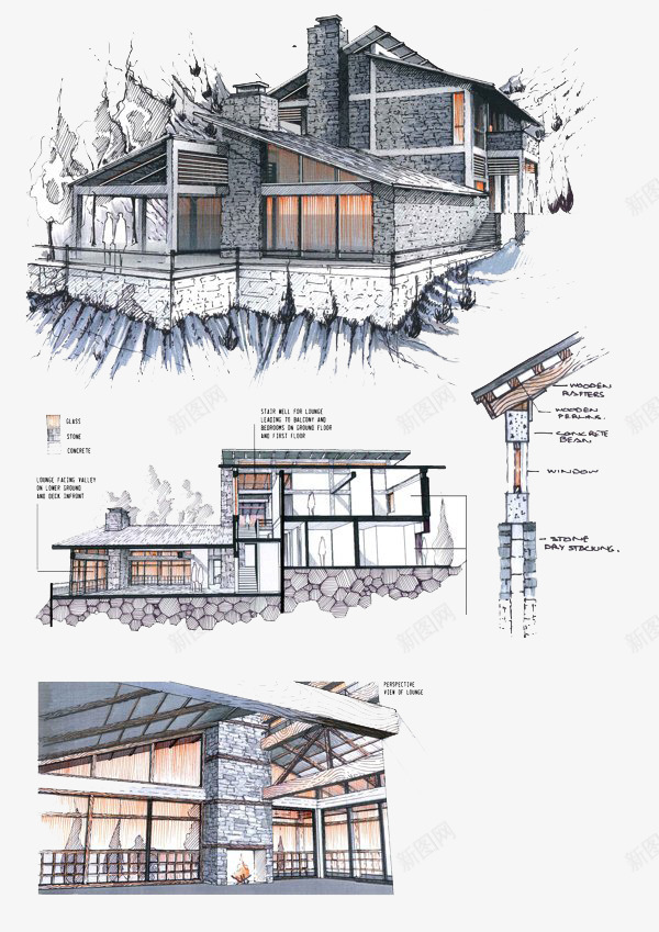 手绘建筑装饰效果图png免抠素材_88icon https://88icon.com 建筑 彩色 手绘 特效 装饰