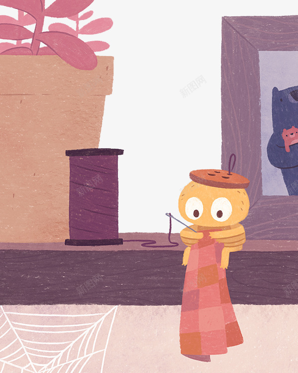 手绘打毛衣的小人psd免抠素材_88icon https://88icon.com 创意设计 卡片封面 手绘插画