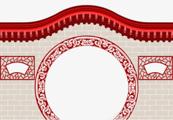 手绘喜庆中式拱门素材