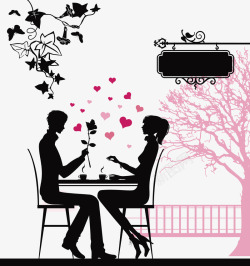 浪漫粉色树下的情侣矢量图素材