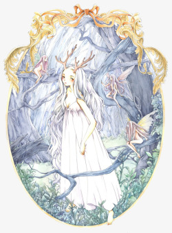 手绘唯美森林系女孩素材