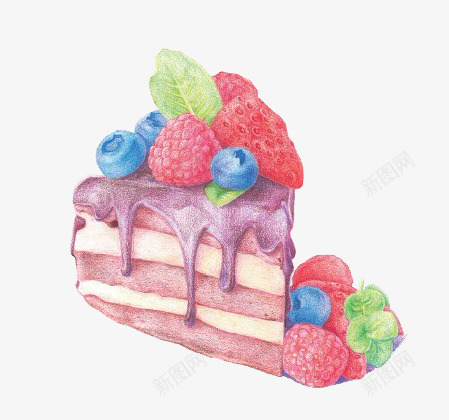 手绘水果蛋糕png免抠素材_88icon https://88icon.com 三角形蛋糕 水彩手绘 水果蛋糕