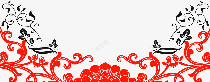 红色莲花中式花边边框纹理png免抠素材_88icon https://88icon.com 中式 红色 花边 莲花 边框
