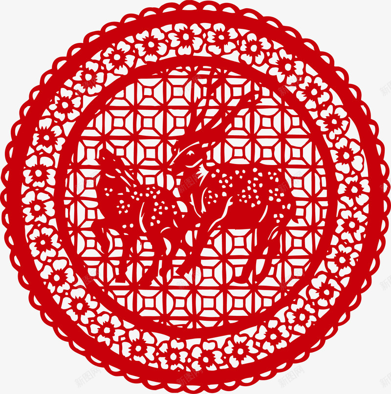 中式剪纸png免抠素材_88icon https://88icon.com 剪纸 红色 红色剪纸花 红色剪纸花卉 红色剪纸花环 红色剪纸花边 花纹