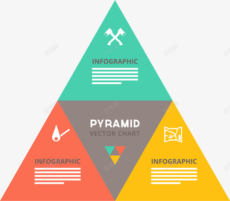 三角拼图金字塔矢量图ai免抠素材_88icon https://88icon.com 信息图表 彩色 扁平 矢量素材 金字塔 矢量图