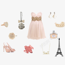 粉色浪漫系抹胸连衣裙搭配素材
