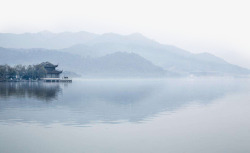 蓝色梦幻水墨湖素材