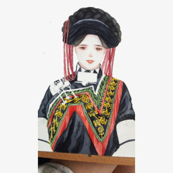 女人头饰手绘水彩彝族服饰美女插画高清图片