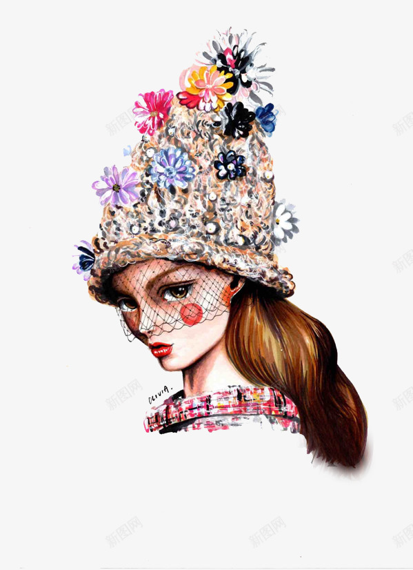 戴帽子的美女psd免抠素材_88icon https://88icon.com 创意 卡通 戴帽子的美女 手绘 欧美手绘模特