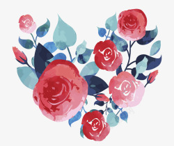 水彩手绘玫瑰爱心矢量图素材