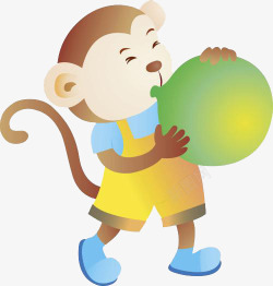 吹气球的卡通猴子素材