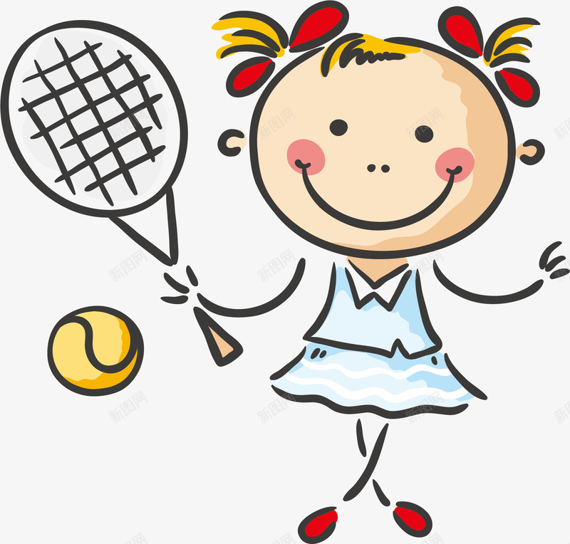 打羽毛球的小女孩矢量图ai免抠素材_88icon https://88icon.com 创意 卡通 商务 多彩 手绘 简约 羽毛球 矢量图