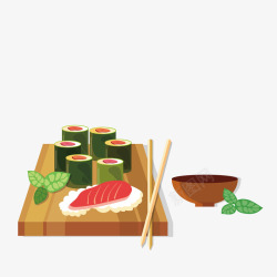 绿色美味的三文鱼寿司素材