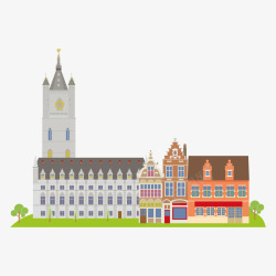 比利时建筑旅游景点矢量图素材