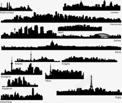 世界著名城市黑白剪影素材
