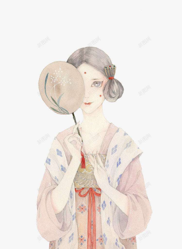 拿扇子遮面美女png免抠素材_88icon https://88icon.com 创意 古装 图画 圆形 扇子 绘画 美女 设计