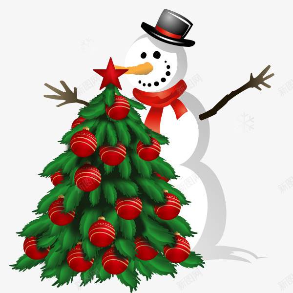 绿色圣诞树后面的雪人png免抠素材_88icon https://88icon.com 免抠图 圣诞树 效果图 植物 装饰图 装饰画 雪人