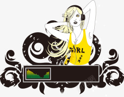 现代音乐现代音乐DJ性感女性花纹矢量图高清图片